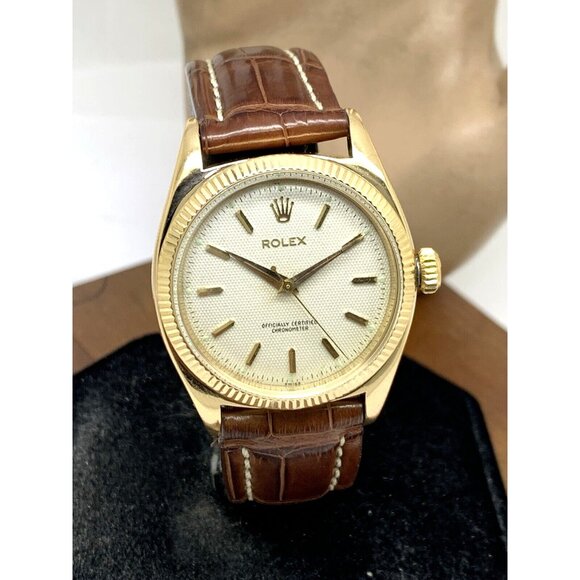 Rolex Men's Watch 6502 1950's Vintage Swiss Automatic 18k Gold Waffle Dial 34mm - Picture 9 of 16